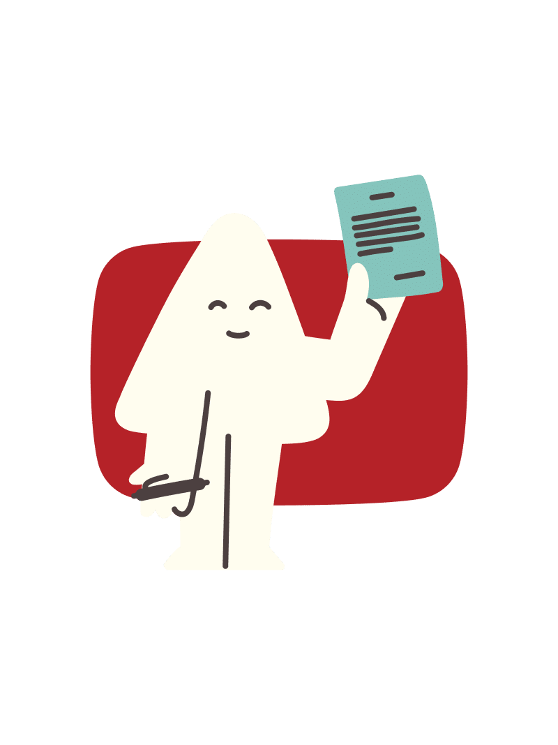 selitysvideo maskotti pitää kädessä käsikirjoitusta